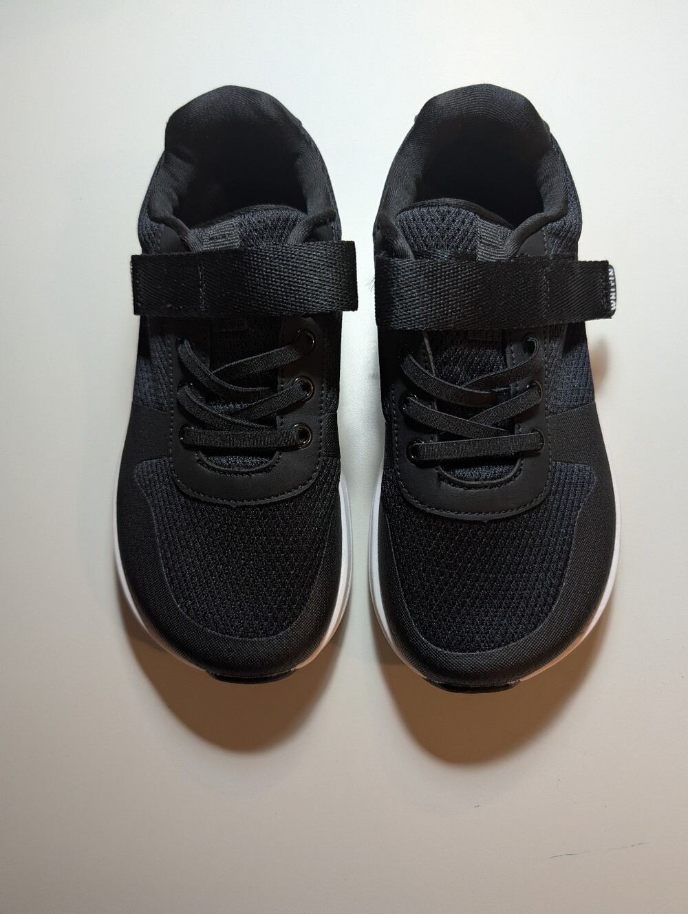 Whitin Size 35/4 Kids Black Athletic Sneakers with Hook-and-Loop Strap
